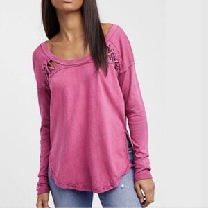 NWT Free People szS Berry Twilight First Love Lace-Up Long Sleeve Top…